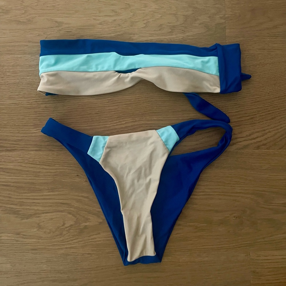 Blue and Beige Bikini Set